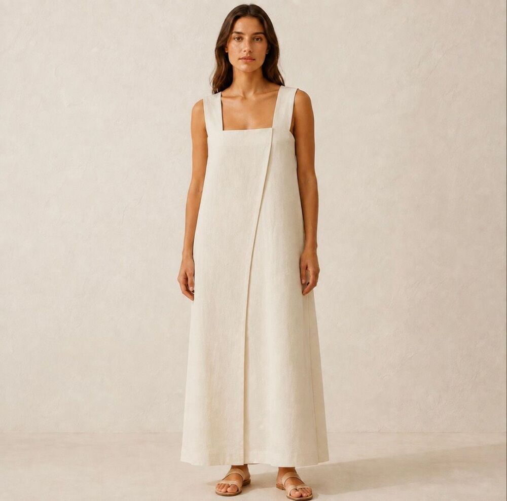 Lauren Manoogian Size 2 Linen Cotton Square Neck Minimalist Maxi Dress